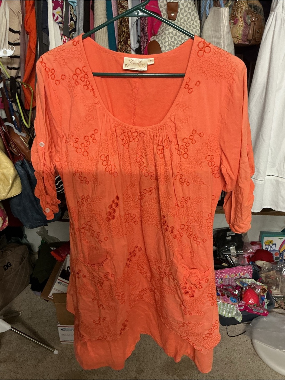 Orange Embroidered Scoop-Neck Tunic by Dana Buchman